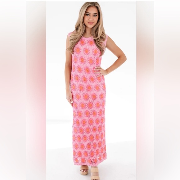 j. marie Dresses & Skirts - J. Marie Caysie Crochet MIDI Sleeveless Pink Floral Boho Dress Small MSRP $282